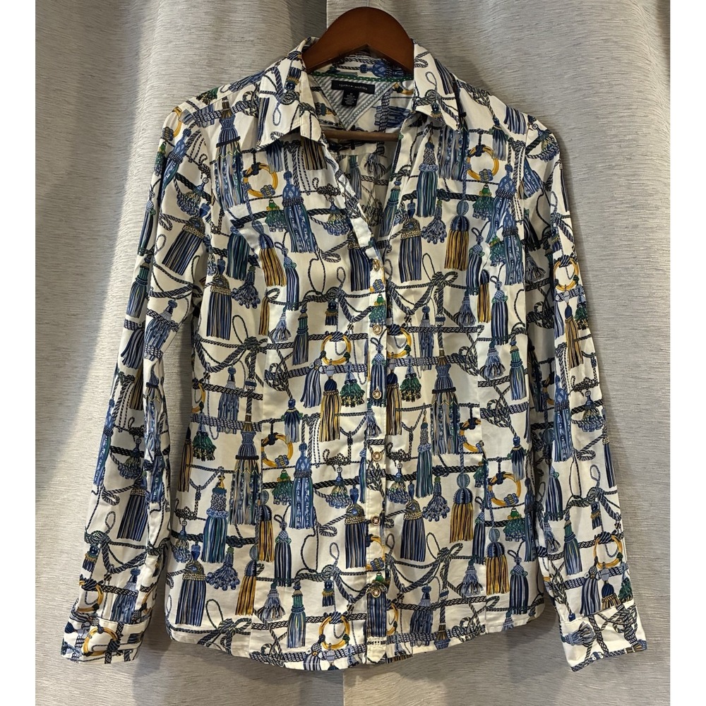 Tommy Hilfiger‎ Womens Shirt Top M Blue Button Up French Mediterranean Fitted